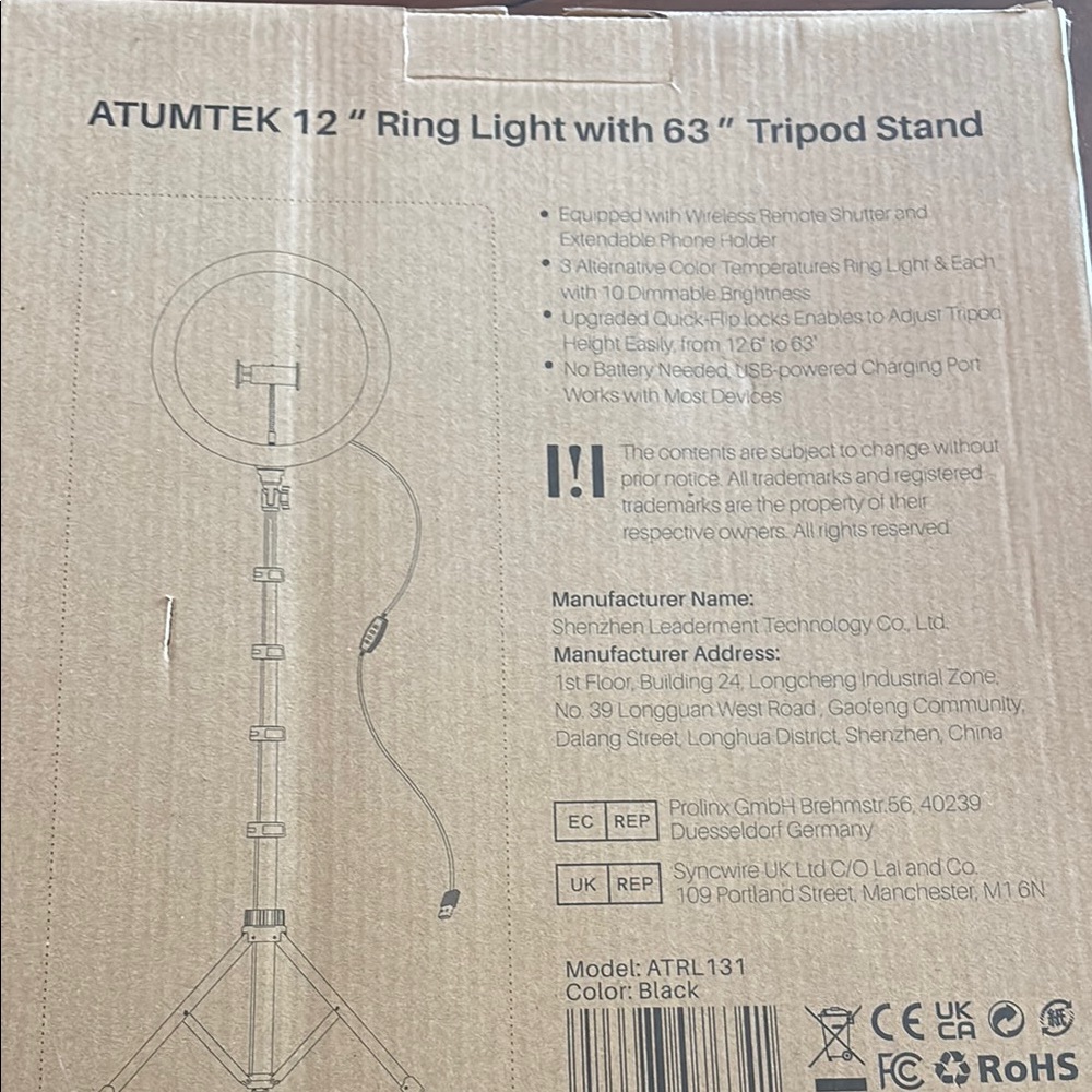 12" Ring Light with 63" Tripod Stand - Black